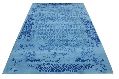 HellBlau Teppich 100% Wolle 160X230 cm Blau Orientteppich Handgetuftet T832 - Bild 1 von 4