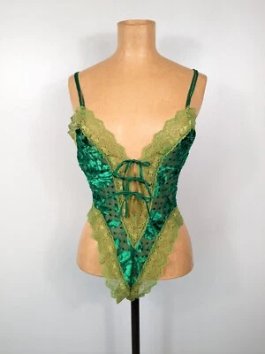 Vintage Gold Label Victoria's Secret Green Lace Tie Front Teddy One Piece Size P - Image 1 of 4