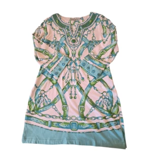 Barbara Gerwit Womens Beaded Tunic Shift Dress White Turquoise Size Medium - Picture 1 of 12