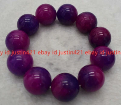 Enorme brazalete elástico de cuentas redondas de piedras preciosas de azugilita púrpura natural de 20 mm de 7,5"" Foto 1 de 4