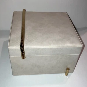 Cream Jewelry Box with Gold Accents - Faux Leather - Picture 1 of 12