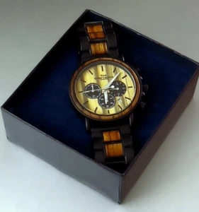 MENS WATCH THE CRAFTSMAN WOODEN CHRONOGRAPH ZEBRAWOOD, STAINLESS STEEL - Picture 1 of 2