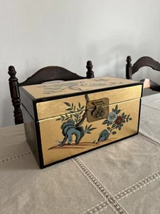 Oriental Chinese Gold Gilt Lacquer Lined Jewelry Box Gift Box Tea Box - Picture 1 of 7