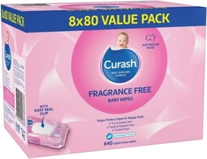 Brand New Curash Fragrance Free Baby Wipes 640 wipes (8 x 80 pack) Free Shipping - Picture 1 of 8