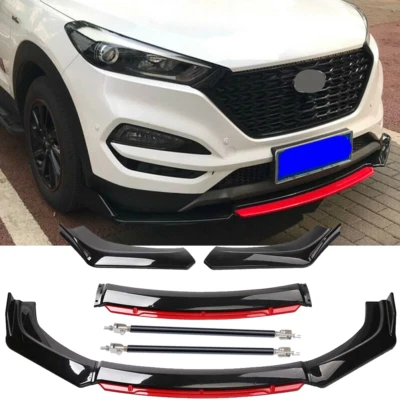Front Bumper Lip Red Layer Splitter Spoiler+Strut Rods For Hyundai Tucson 05-21 Foto 1 de 4