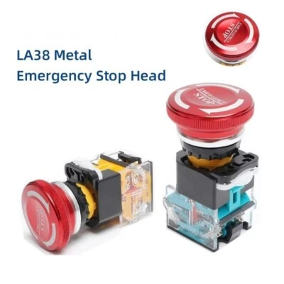 Interruptor de botón de parada de emergencia de 22 mm LA38 metal alimentación plata contacto 1NO1NC Foto 1 de 4