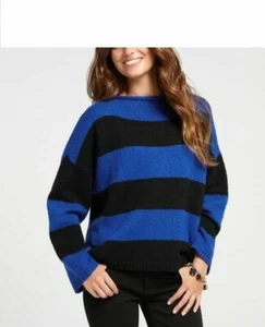 Neu mit Etikett Ann Taylor dicker Oversize-Pullover blau/schwarz auffällig gestreift Drop Gr. L/XL 16 - Bild 1 von 2
