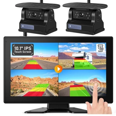 2x Wireless Solar Magnetic Backup Camera 10.1" DVR Touch Screen Monitor Truck RV - image 1 of 4