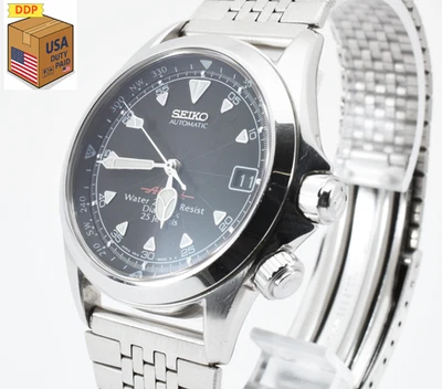 1995 [ПОЧТИ КАК НОВЫЙ] SEIKO ALPINIST 4S15-6000 черный 37 мм автоматические мужские часы Японии - Изображение 1 из 4