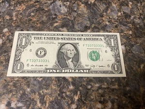 2009 Binary Note $1 Dollar Bill 73373333 RARE Fancy Serial Number - Picture 1 of 2