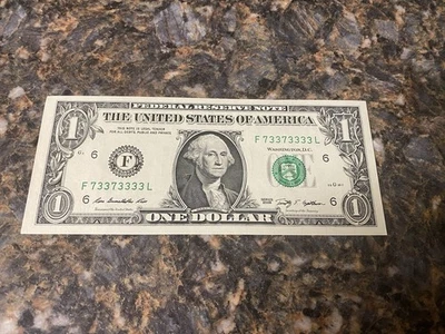 2009 Binary Note $1 Dollar Bill 73373333 RARE Fancy Serial Number - Image 1 of 2