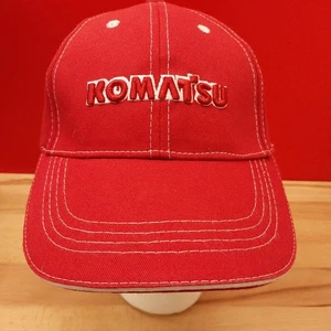 Komatsu Red Embroidered Hat Cap Adjustable Strapback Trucker Heavy Equipment NEW - Picture 1 of 9