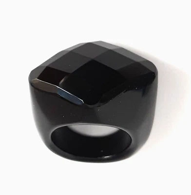 Anillo De Colección Ónix Negro Cúpula Facetada Artesanal Hecho a Mano De Piedra Única Talla 8 Pulido Foto 1 de 4