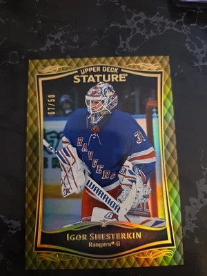 2023-24 Upper Deck Stature Gold /50 Igor Shesterkin FCMA - Image 1 of 4