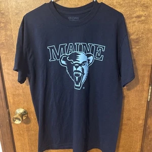University Of Maine Black Bears T-Shirt Size L Blue Short Sleeve Gildan - Picture 1 of 8