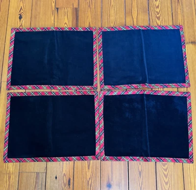 Crate & Barrel Highlands Placemats Black Velvet Silk Tartan Holiday Rectangular - Image 1 of 4