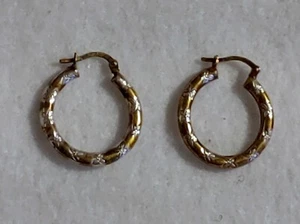 Vtg - MOM  Jordan - Gold Over Sterling Silver 925 Hoop Pierced Earrings - 3/4 in - Picture 1 of 7