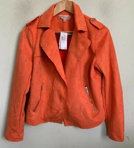Philosophy Jacket Orange Faux Suede Collared Open Front Epaulettes Zip Pockets M - Picture 1 of 9