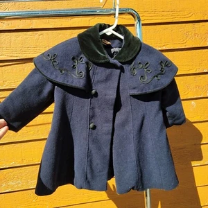 Vintage Toddler Coat Cape Church Fall Portrait Size 4 Adorable Winter blue  - Picture 1 of 12