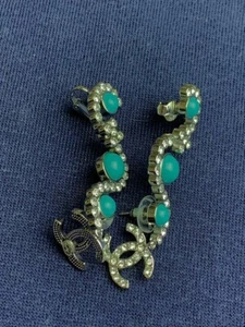 Chanel Silver Blue Stone CC Charm Dangle Drop Earrings - Picture 1 of 7