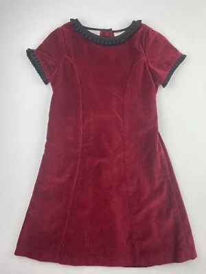 Vestido de terciopelo rojo Laura Ashley para niñas 5 ribete negro sofisticado con botones en la espalda Foto 1 de 4
