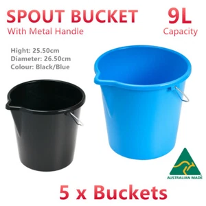 5x Quadrant 9L Spout Bucket Pouring Container Cleaning Plastic Pan Fishing Water - Picture 1 of 5