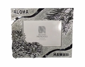 Hawaii Silver Metal Picture Frame 3.5" x 5” Aloha Flowers Tropical Decor Gift - Picture 1 of 8