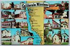 Postcard California Missions Multi-view chrome map U113