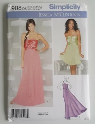 SIMPLICITY #1908 MISSES SIZES 4-6-8-10-12 DRESS IN 2 LENGTHS PATTERN UC PROM  - Image 1 of 4