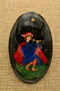 Broche prendedor ruso vintage pintado a mano diseñado tradicional firmado Mcteph BinJ - Imagen 1 de 12