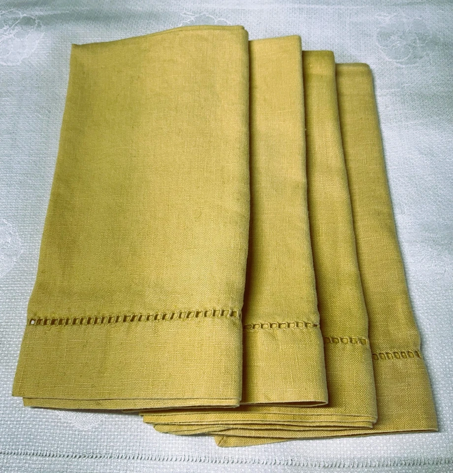 4 Lg. Guardanapos de linho dourado colheita de linho 21 x 21 com bainha costurada escada trabalho outono - Imagem 1 de 3