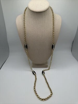 Collar de Cadena Heidi Daus Largo Tono Dorado Esmalte Negro Cristal Transparente Foto 1 de 4
