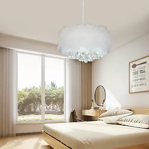 Modern Feather Light Shade Crystal Pendant Light Bedroom Chandelier Ceiling Lamp - Picture 1 of 12