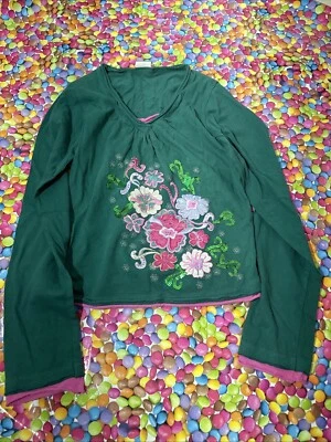 Girls Cherokee Kids Age 11-12 Years Green Embroidered Flower Jersey T-shirt Top - Image 1 of 4