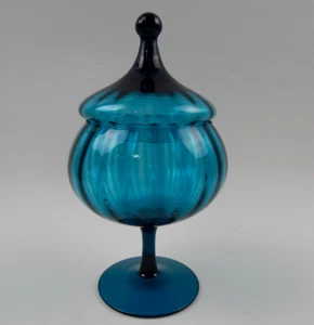 Carpa de circo MCM italiana Empoli cubierta plato de caramelo azul arte vidrio con tapa - Imagen 1 de 11