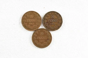 Drei finnische 10 Pennia Münzen 1915 - Bild 1 von 2