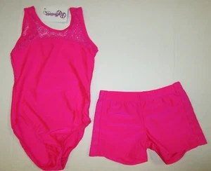 Leotard Shorts Set New Size 8 - Fits 6-7 Gymnastics Dance Reflectionz Pink - Picture 1 of 4
