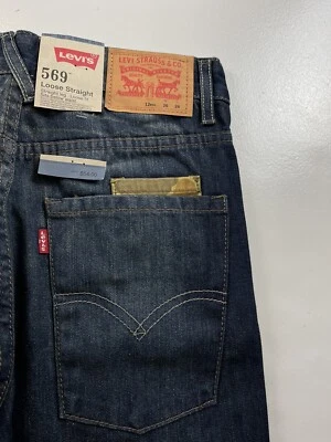 Levis 569 Loose Straight Boys 26x26 Size 12 Blue and Camouflage Pattern - Image 1 of 4