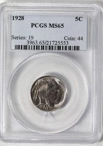 1928 Buffalo Nickel PCGS MS65 - Damaged Slab - Picture 1 of 4