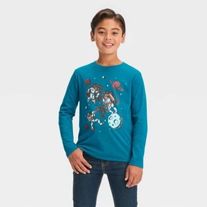 Boys' Long Sleeve Friends in Space Graphic T-Shirt - Cat & Jack Dark Blue - Picture 1 of 1