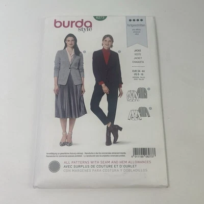 Burda 6273 Single Button, Stable Knit Blazer Jacket in 2 Lengths Sz 8-18 UNCUT - Image 1 of 4
