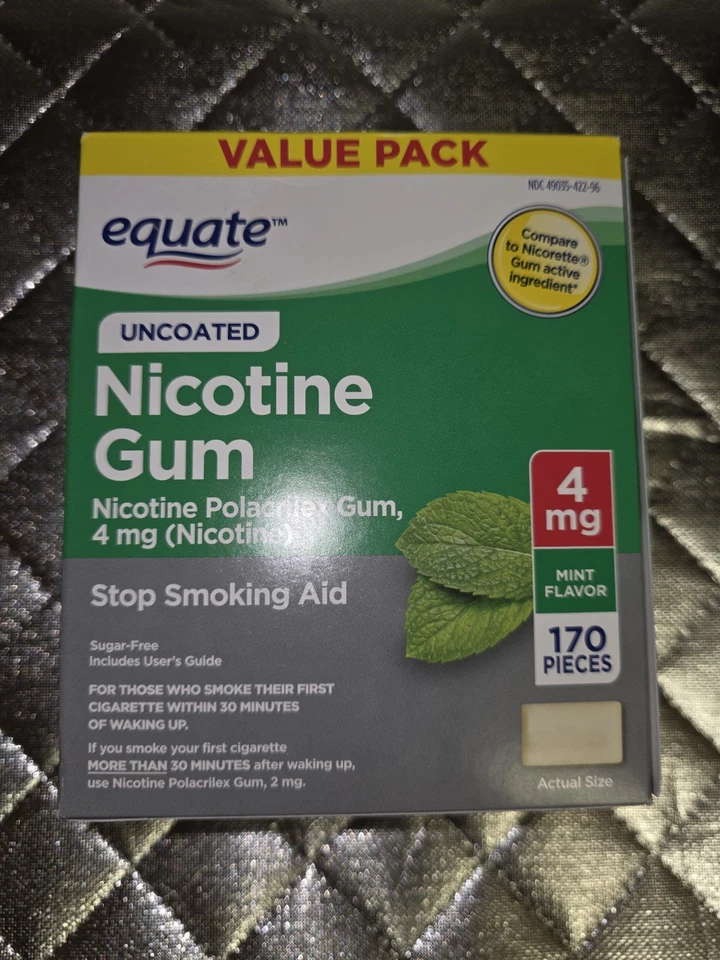 Equate Nicotine Gum 4mg  UnCoated MINT FLAVOR Count 170 Pieces CT   10/2026 - Image 1 of 4