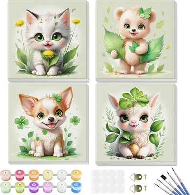 GHHKUD Paint by Numbers Kits for Kids, Children & Adults - 4 Pack Canvas With W