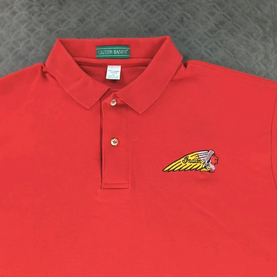 Indian Motorcycle Polo Shirt Vintage Outer Banks Red Short Sleeve Men Large USA - Image 1 of 4