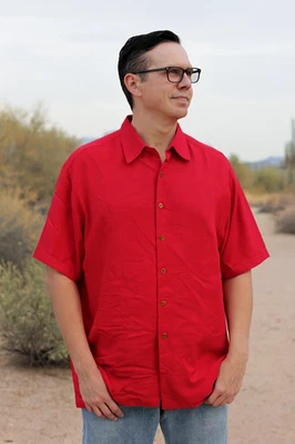 Bamboo Cay Fine Resortwear Hombres L Coral Estampado Geométrico Manga Corta Abotonada** Foto 1 de 4