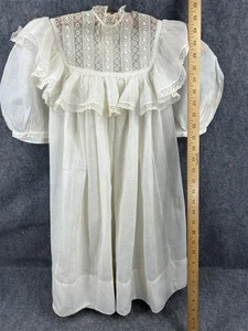 antique girl child dress cotton white lace button back chest 30 original 1890 - Picture 1 of 8