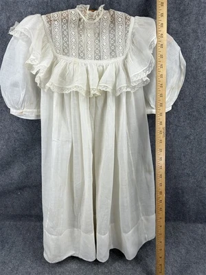 vestido antiguo niña niño algodón encaje blanco botón trasero pecho 30 original 1890 Foto 1 de 4