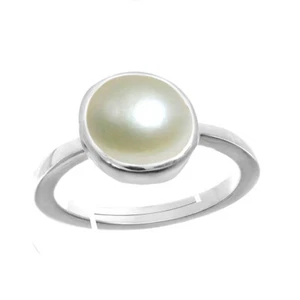 Natural Gemstone Silver Plated Pearl Adjustable Ring in Size (AU H-P or Q-Z) - Bild 1 von 5