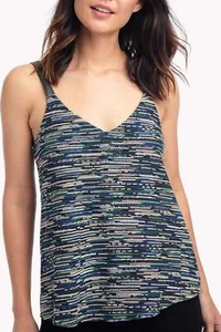 ELLA MOSS Top CAMELLA M Tank Surplice Crochet Keyhole Lined Vegan Leather NWT - Picture 1 of 3