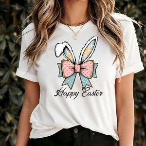 Camiseta Feliz Pascua para Mujer, Feliz Pascua, Camisa Conejito de Pascua, Lazo de Pascua - Imagen 1 de 4